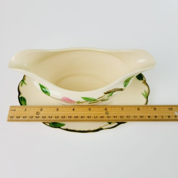 Franciscan Desert Rose Gravy Boat & Plate Pink Floral Hand Painted c.1949-53 USA - Picture 9 of 10